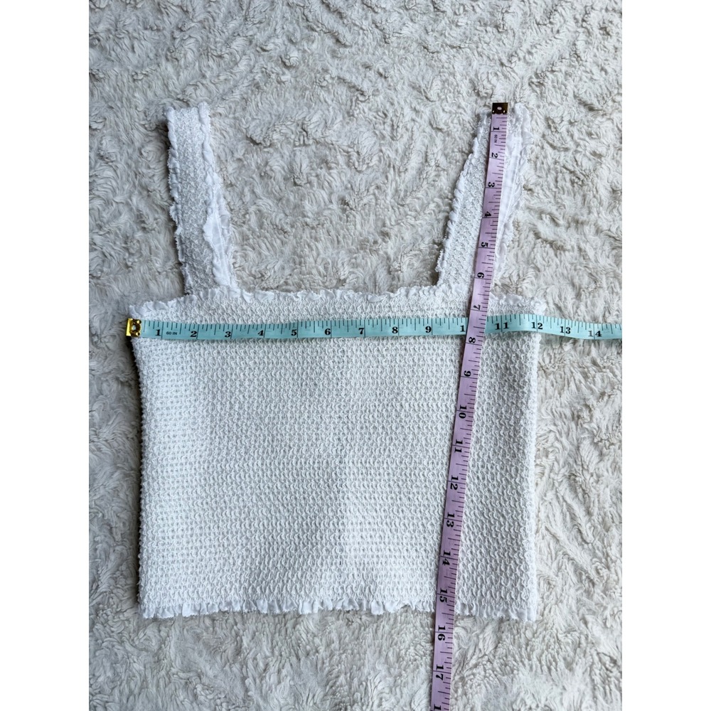 Alice + Olivia White Smocked Cotton Silk Ruffle Crop Top Sleeveless Tank Cami M - Picture 5 of 14